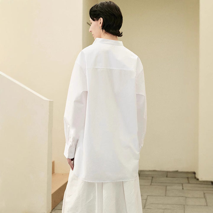 Damen Langarm-Hemd mit minimalistischer Knopfleiste und Brusttasche Drune