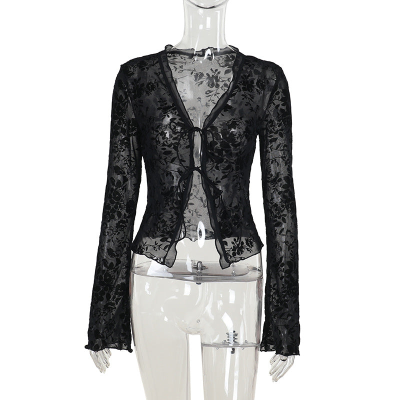 Damen Transparentes Spitzenoberteil mit floralem Design Drune