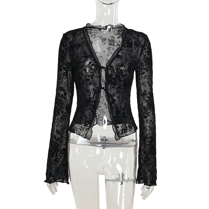 Damen Transparentes Spitzenoberteil mit floralem Design Drune