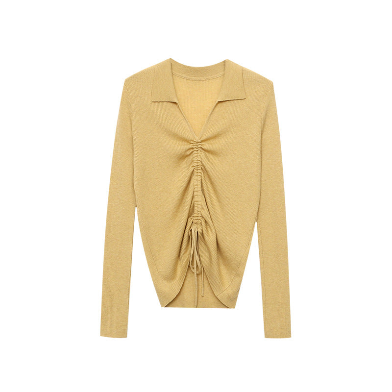 Damen figurbetontes Rippenshirt mit Schnürdetails Drune