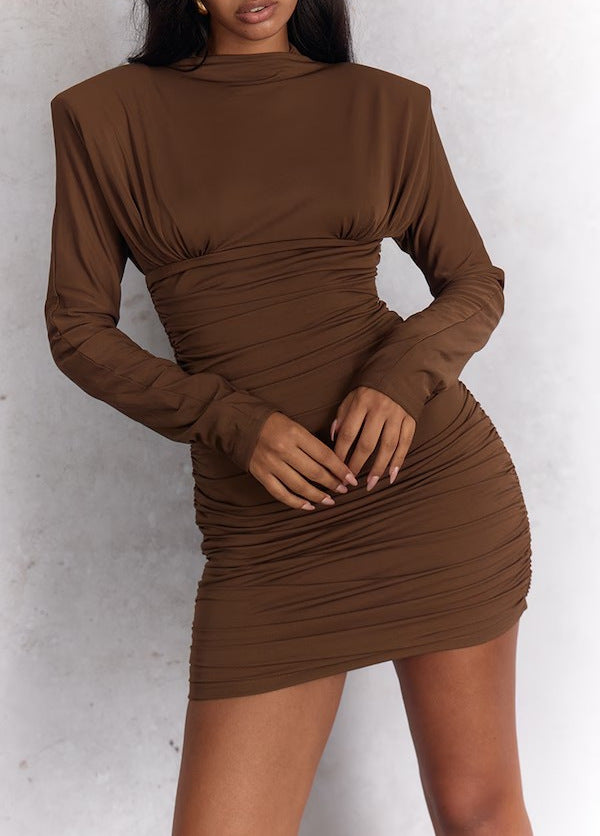 Damen Elegantes Raffungskleid mit langen Ärmeln Drune