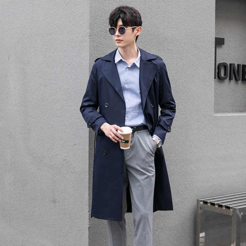 Herren Wasserabweisender Trenchcoat mit Doppelreihe, klassischem Revers und Taillengürtel Drune