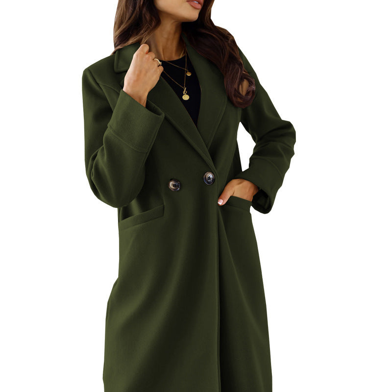 Damen Eleganter Wollmantel mit doppelter Brustknopfleiste und praktischen Taschen Drune