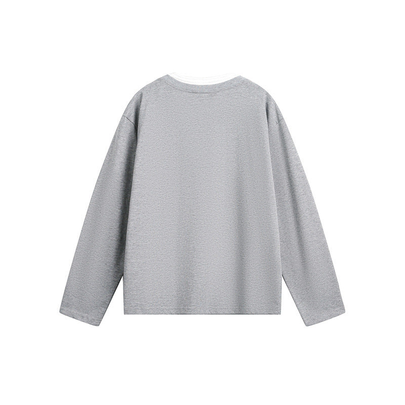 Unisex Lässiges Layering-Henley-Langarmshirt mit Kontrast-Doppelkragen Drune