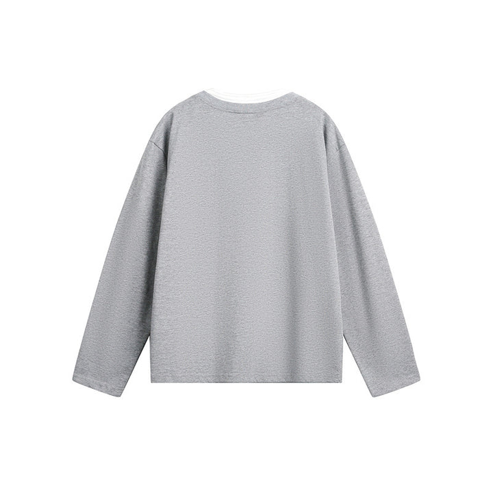 Unisex Lässiges Layering-Henley-Langarmshirt mit Kontrast-Doppelkragen Drune