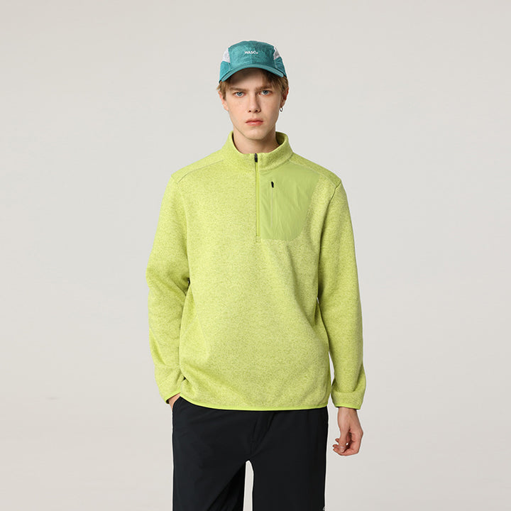 Herren Fleece-Halbzip-Pullover mit Stehkragen, Brustreißverschlusstasche und Relaxed-Fit Drune