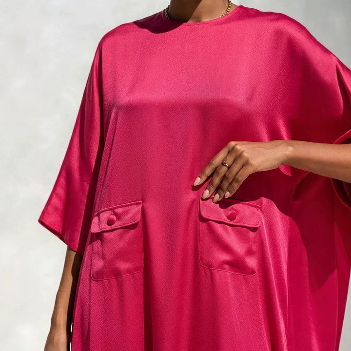 Damen Fließendes Maxikleid mit Oversize‑Kaftan­schnitt und aufgesetzten Pattentaschen Drune