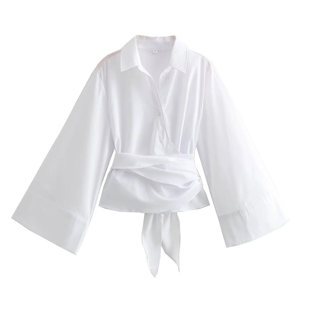 Damen 200+ elegante Wickelbluse mit weiten Kimonoärmeln und Taillenschleife Drune