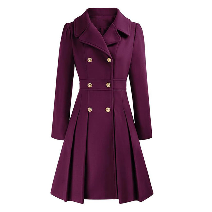 Damen taillierter Trenchcoat mit doppelter Knopfreihe und Falten Drune