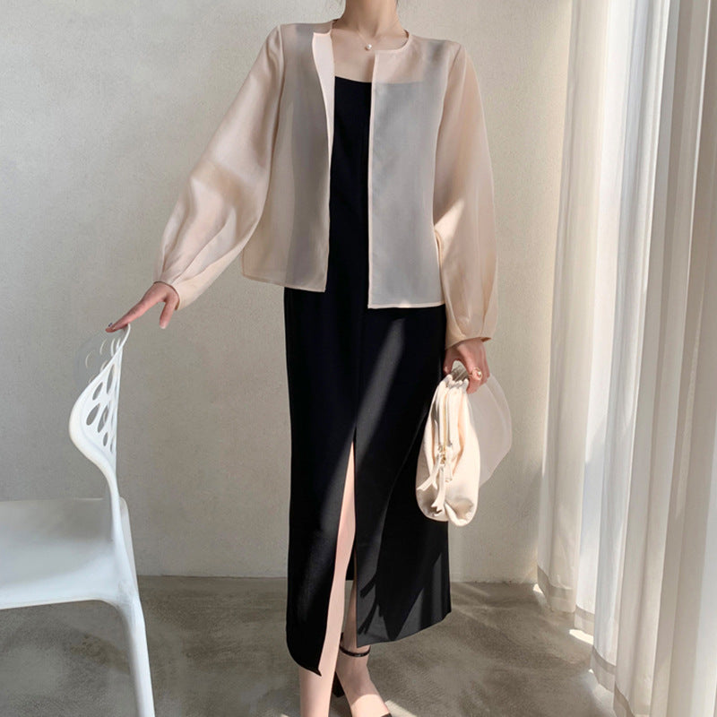 Damen Transparente Bluse mit Puffärmeln Drune