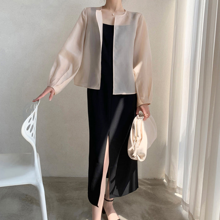 Damen Transparente Bluse mit Puffärmeln Drune