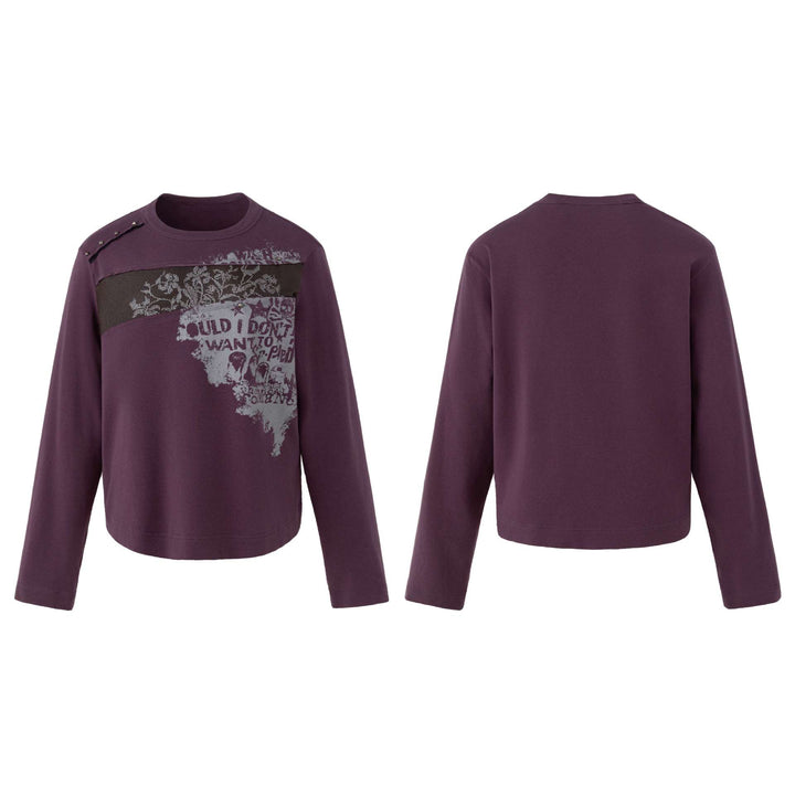 Damen Lässiges Sweatshirt mit Nietenbesatz, Print‑Einsatz und Rundhalsausschnitt Drune