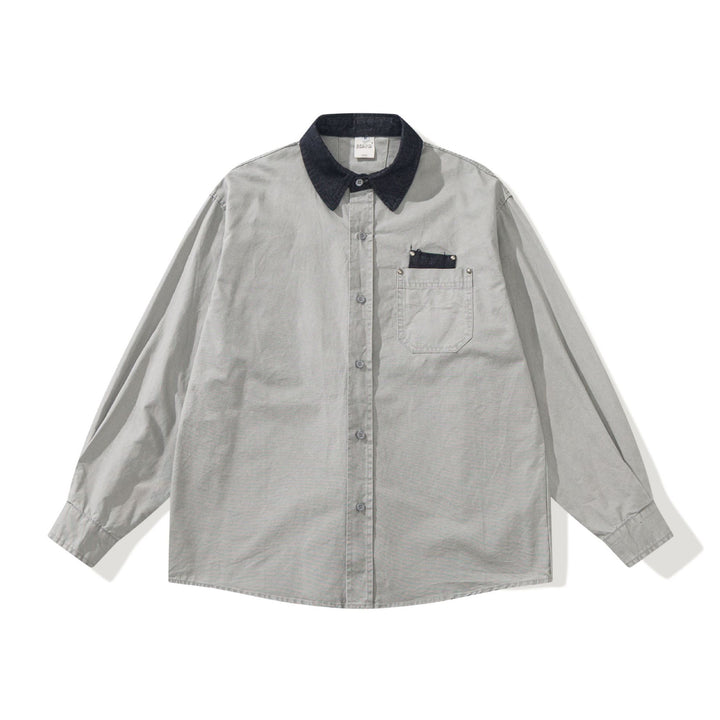 Herren Oversize‑Hemdjacke mit kontrastierendem Cordkragen und dekorativer Brusttasche Drune