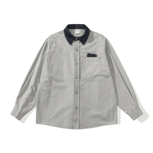 Herren Oversize‑Hemdjacke mit kontrastierendem Cordkragen und dekorativer Brusttasche Drune