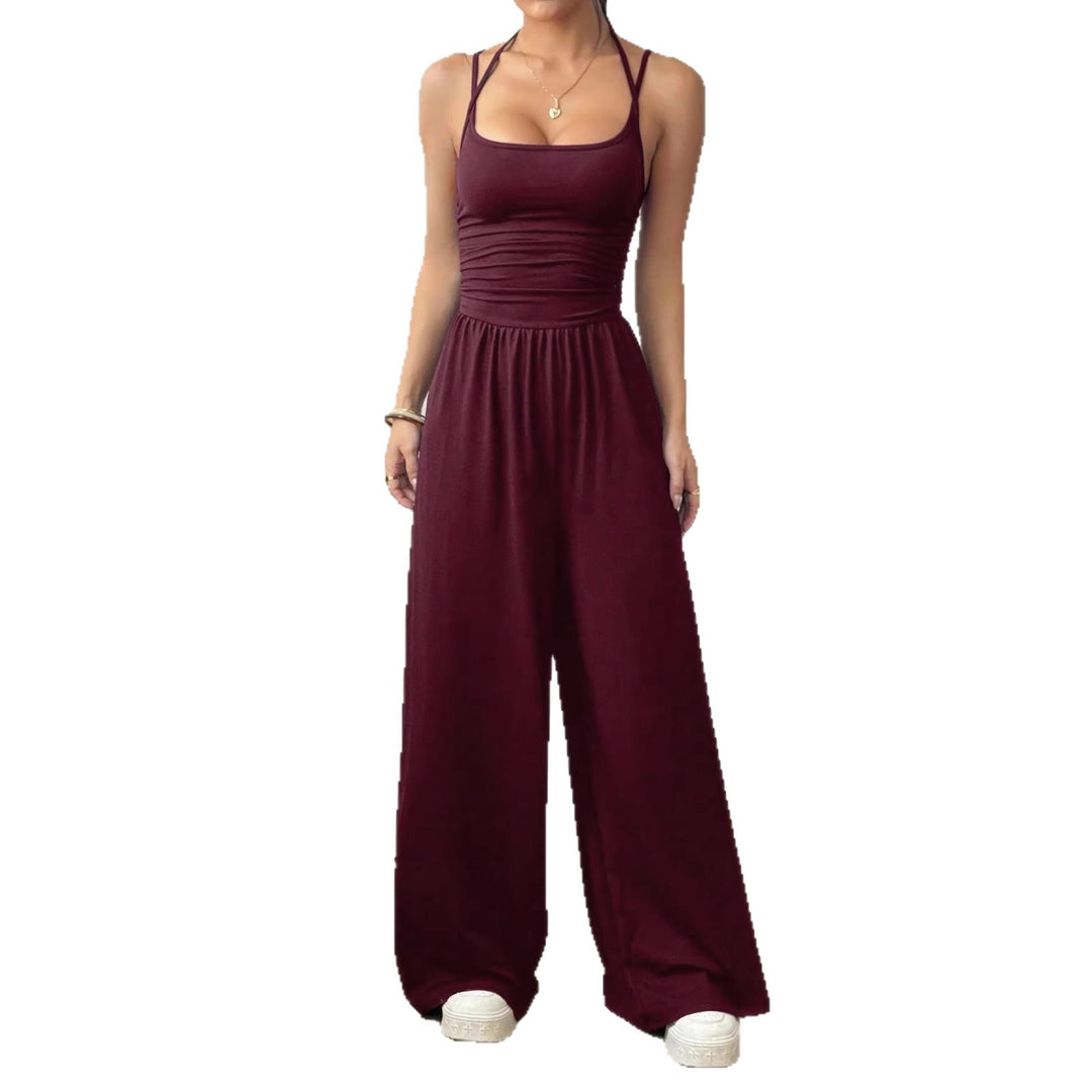 Damen luftiger Jumpsuit mit hohem Bund und verstellbaren Trägern Drune