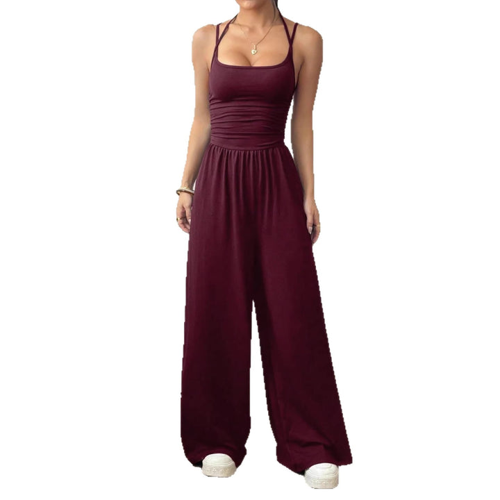 Damen luftiger Jumpsuit mit hohem Bund und verstellbaren Trägern Drune