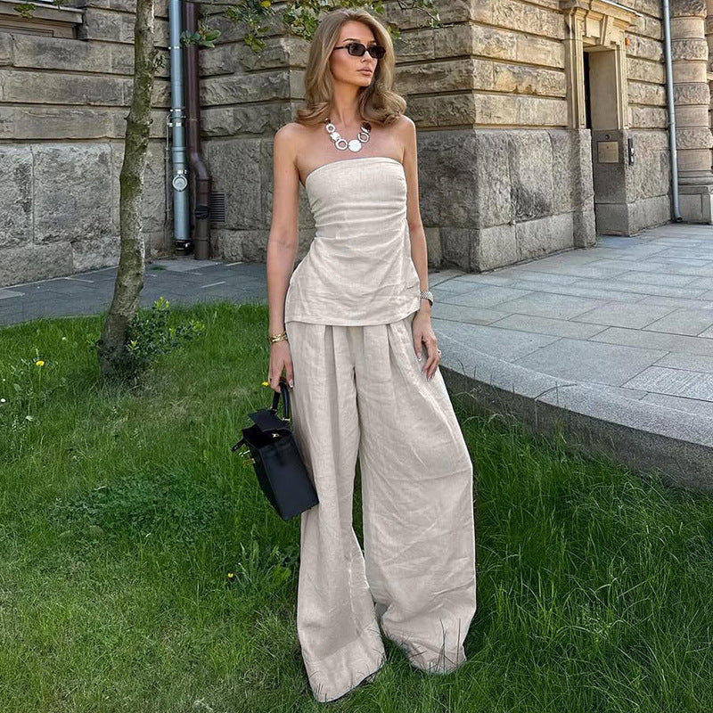 Damen Elegantes Zweiteiliges Set aus Leinen Drune