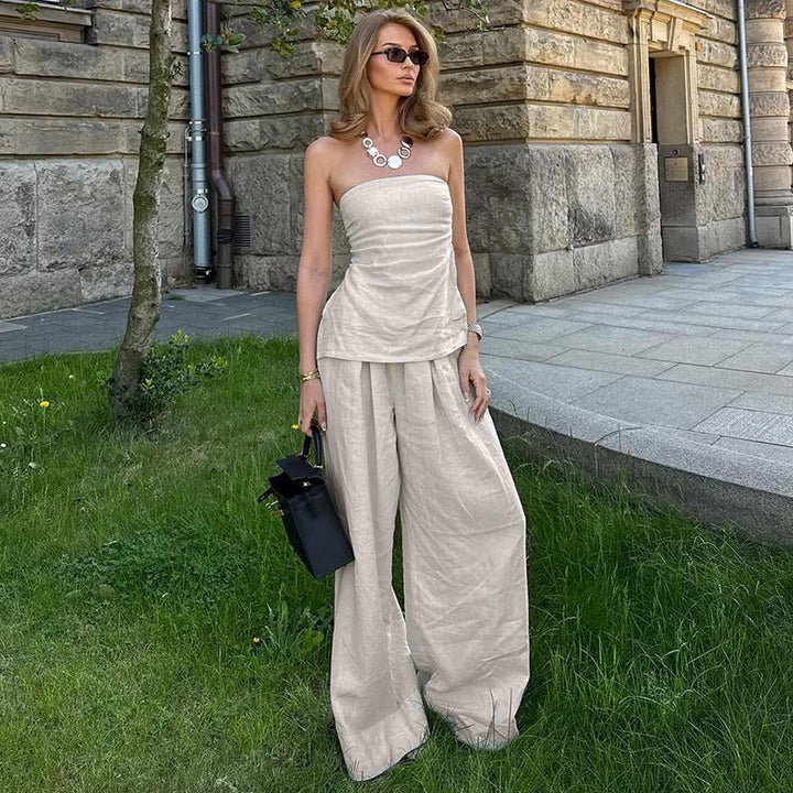 Damen Elegantes Zweiteiliges Set aus Leinen Drune