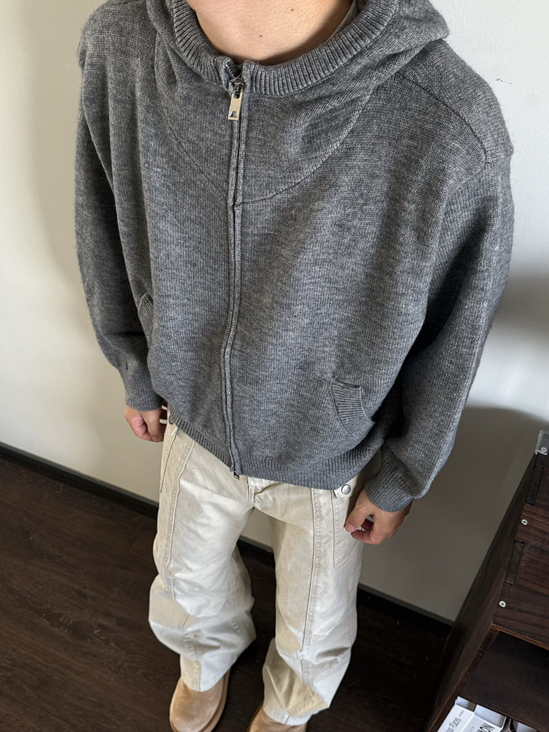 Herren Modische Strickjacke mit Kapuze Drune