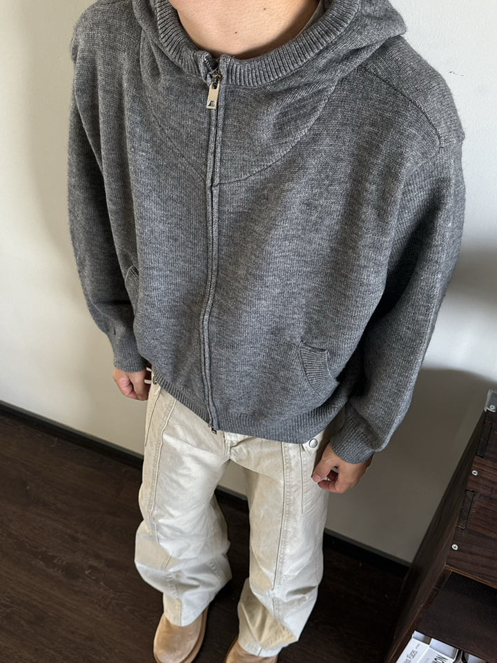 Herren Modische Strickjacke mit Kapuze Drune
