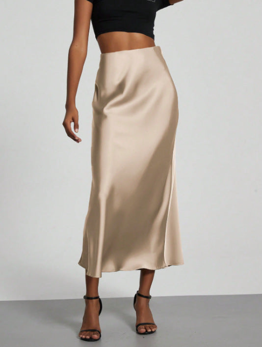 Damen-Satinrock mit hoher Taille und Midi-Länge