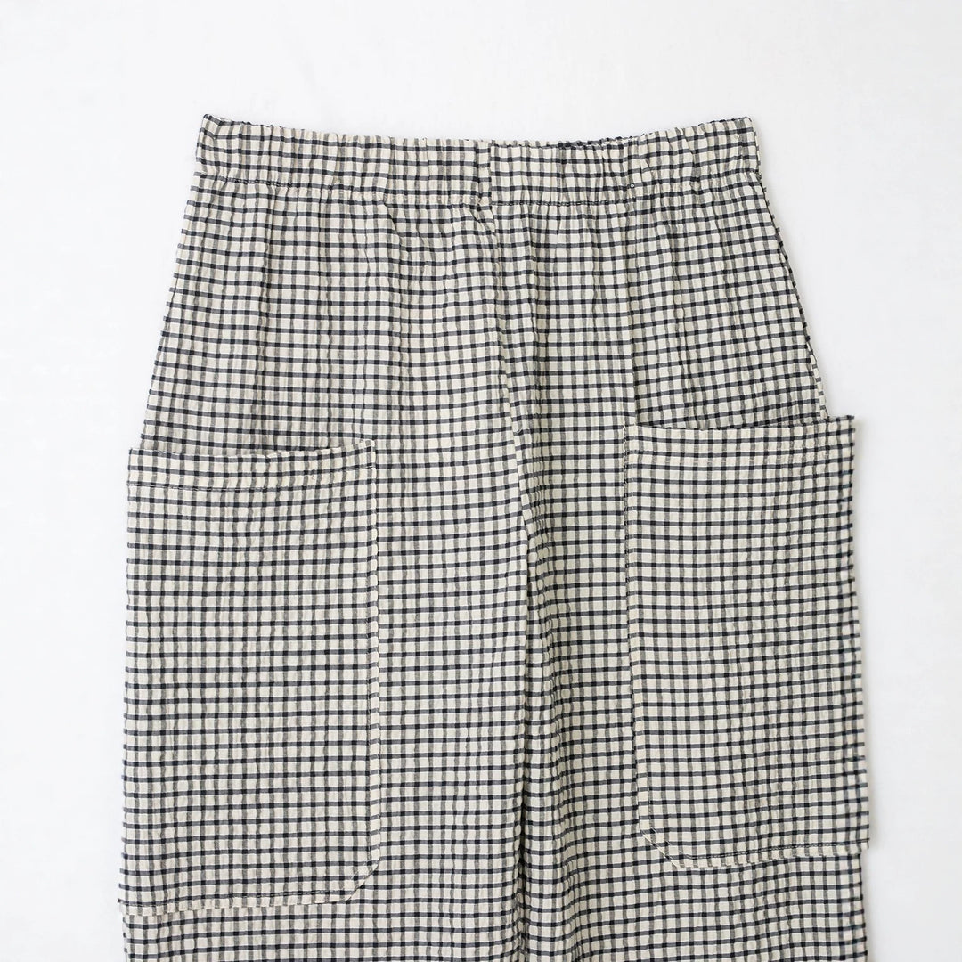 Damen Karierte Baumwollhose mit elastischem Bund und aufgesetzten Taschen Drune