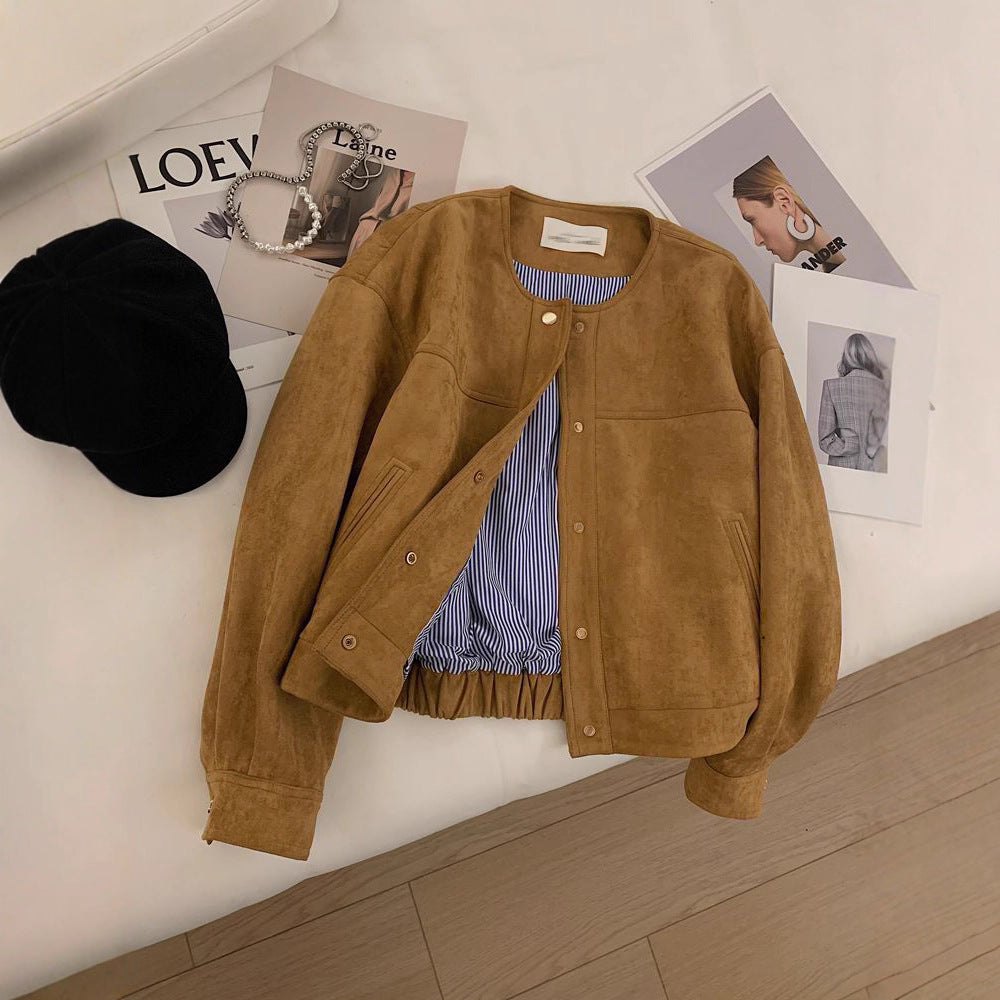 Damen Suede Jacket mit elastischem Bund Drune