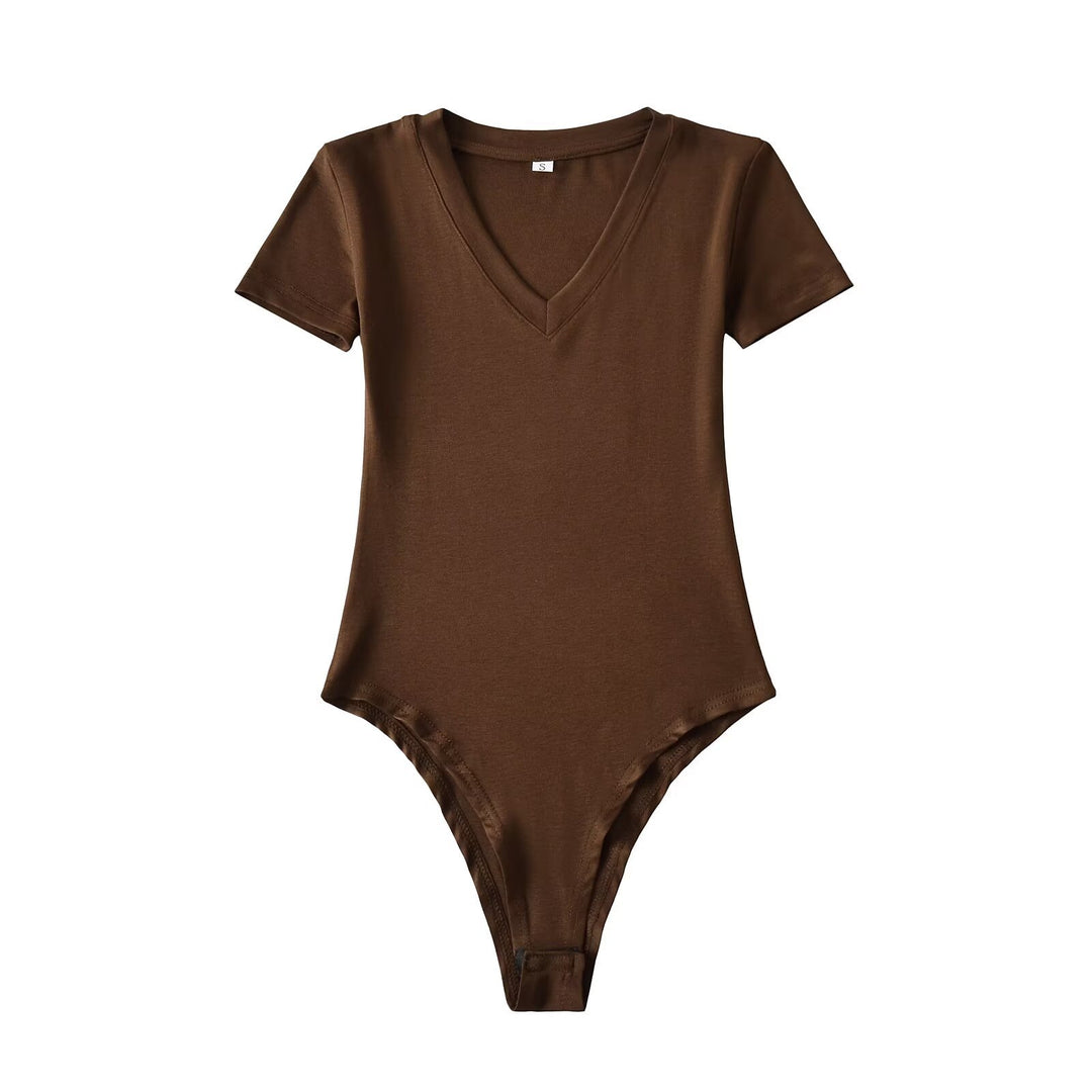 Damen Body mit tiefem V-Ausschnitt und kurzärmligem Design Drune