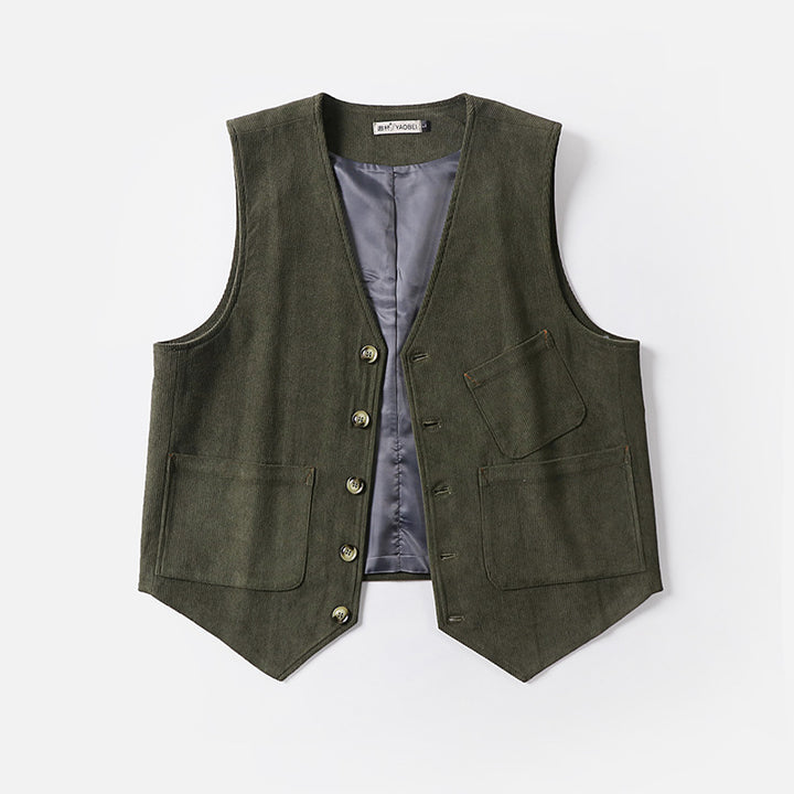 Herren Cordweste ohne Revers mit aufgesetzten Taschen und Futter Drune