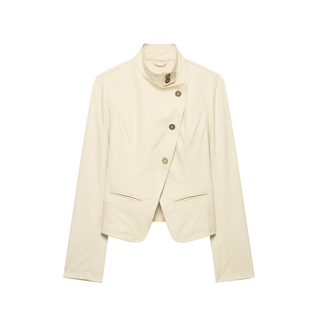 Damen Kurzblazer mit asymmetrischer Knopfleiste und hohem Stehkragen Drune