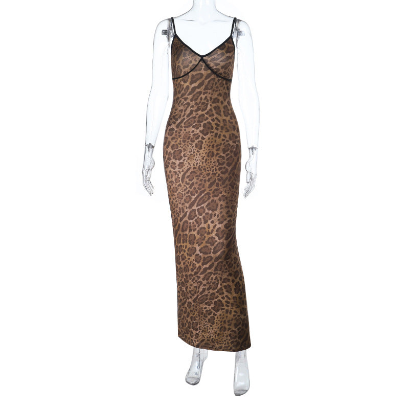 Damen Elegantes Maxikleid mit animalischem Muster Drune
