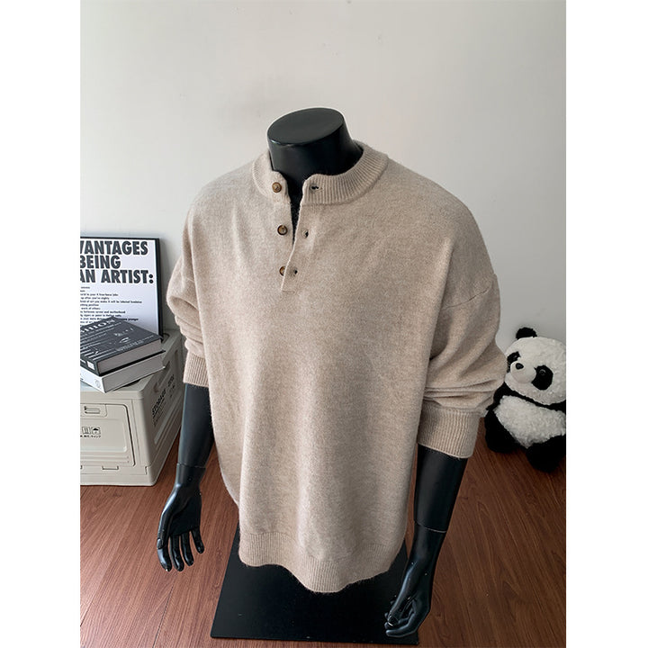 Herren Oversize-Strickpullover mit Henley-Kragen und Halbknopfleiste Drune