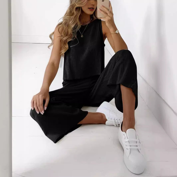 Damen entspanntes Oberteil und weite Hose Set Drune