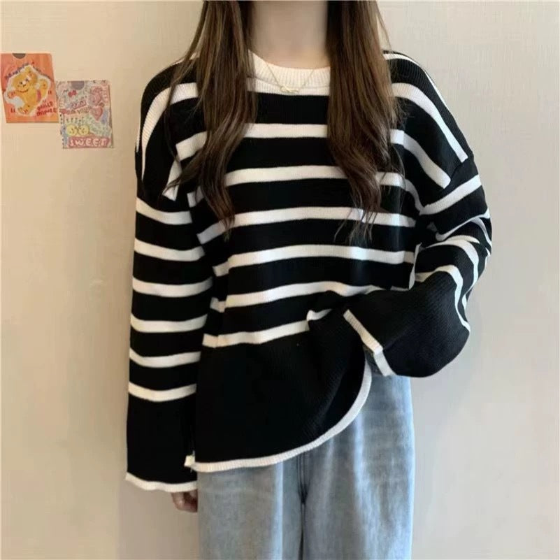 Damen gemütlicher Strickpullover mit Streifen Drune