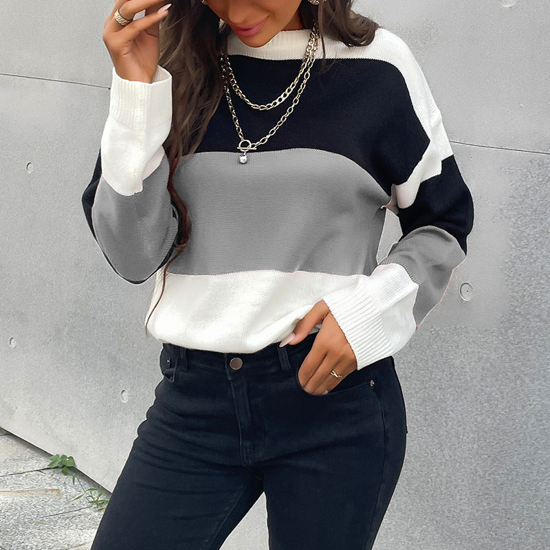 Damen Colorblock-Feinstrickpullover mit überschnittener Schulter und gerippten Bündchen Drune