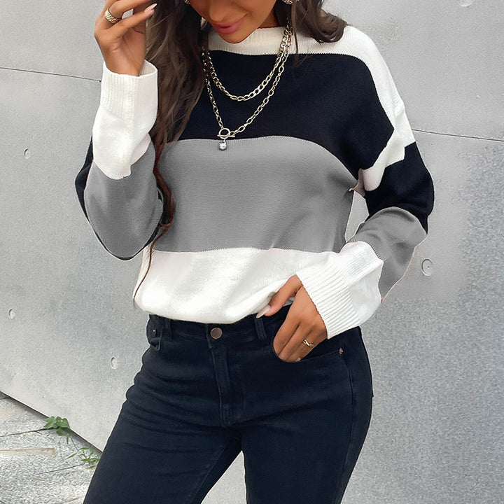 Damen Colorblock-Feinstrickpullover mit überschnittener Schulter und gerippten Bündchen Drune