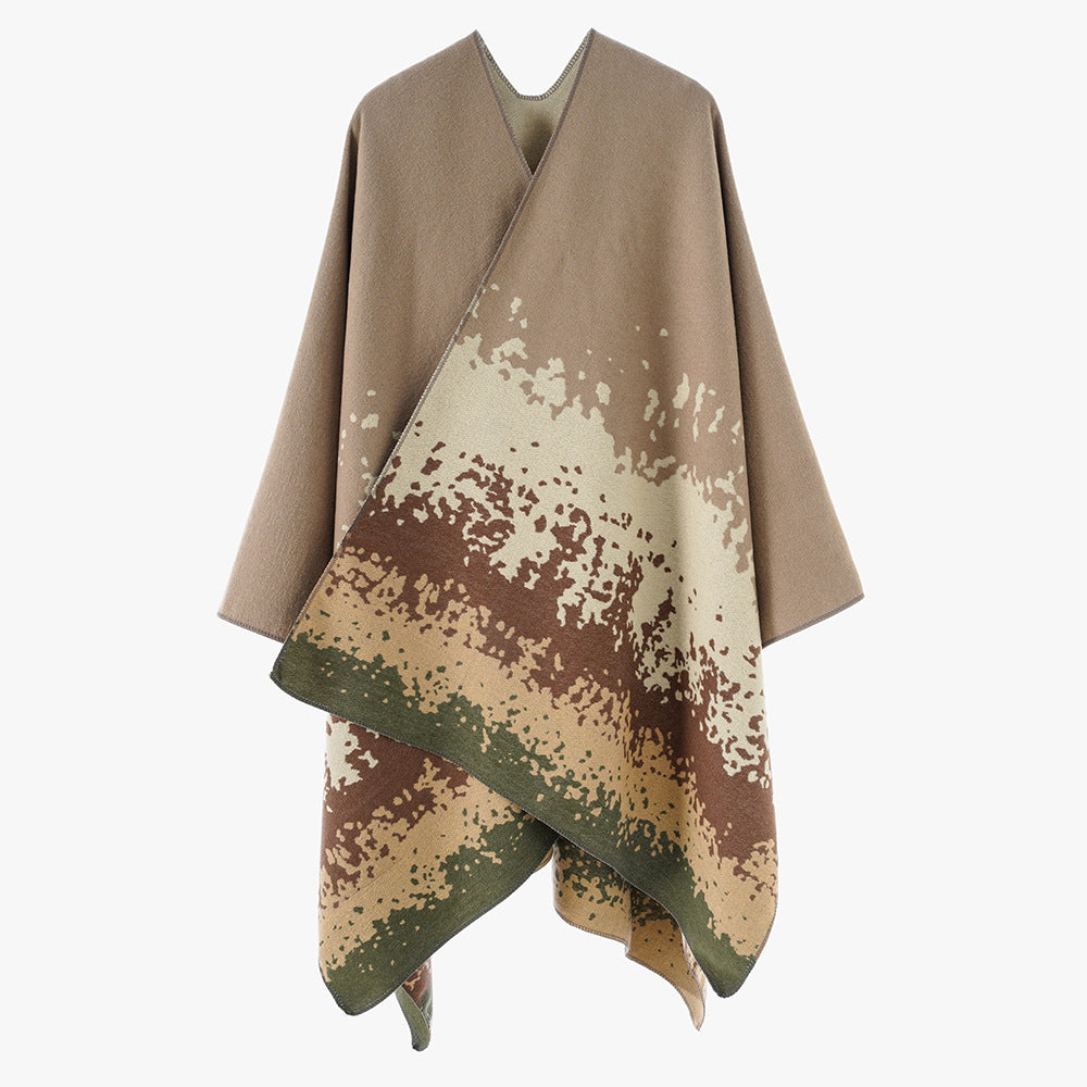 Damen Oversize Cape‑Stola im Doppelgewebe mit abstraktem Punktjacquard Drune
