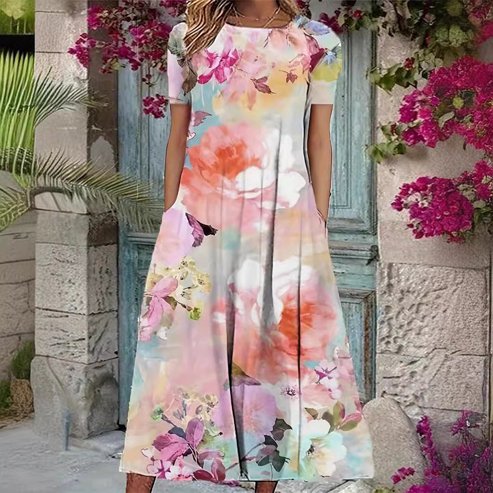 Drune | Floraler Print Frühling Sommer Kurzarmkleid