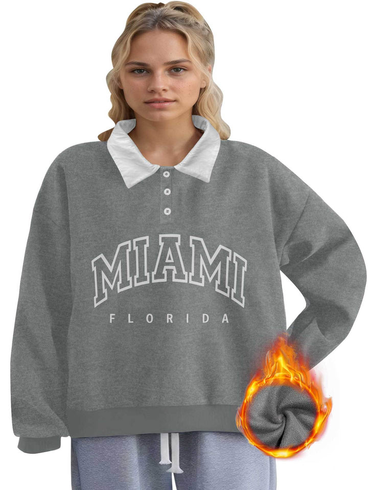 Damen Oversized College-Sweatshirt mit Polokragen und wärmender Fleece-Innenseite Drune