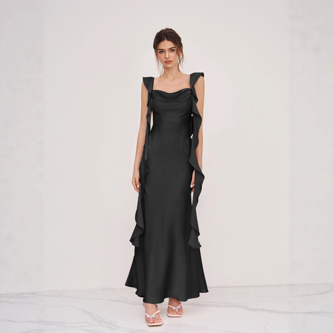 Damen Abendkleid mit asymmetrischen Rüschen Drune