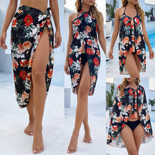 Damen eleganter Floral-Langrock mit seitlichem Schlitz Drune