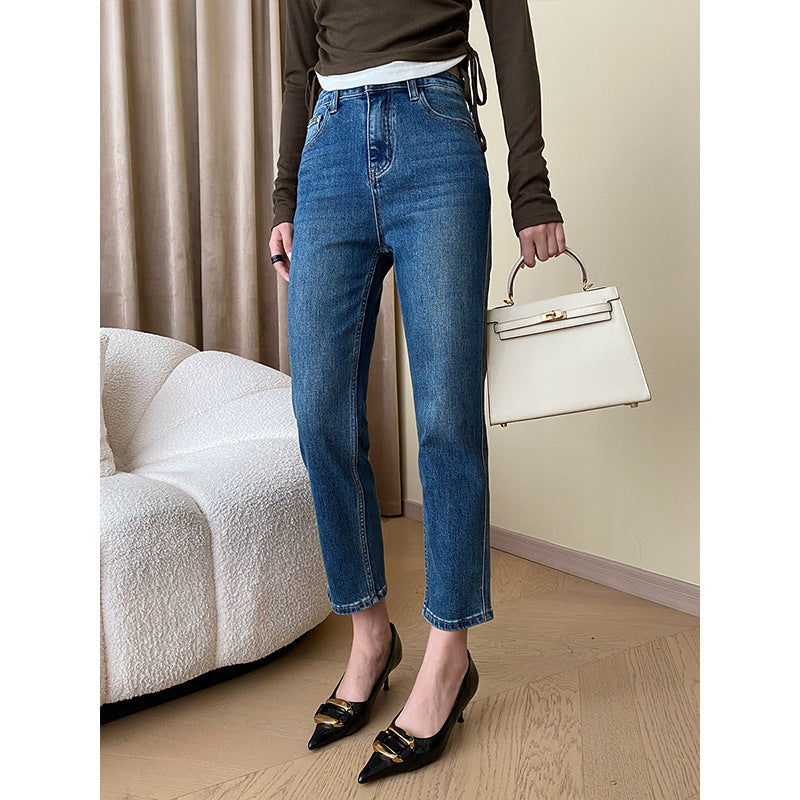 Damen Hochgeschnittene Jeans mit Umklappsaum Drune