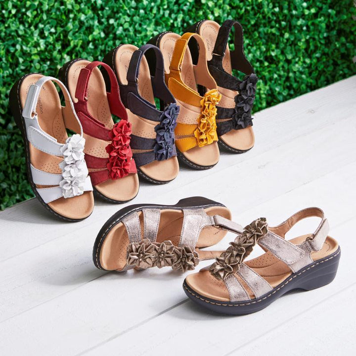 Damen Komfortable Riemchen-Sandalen mit dekorativen Faltendesign Drune