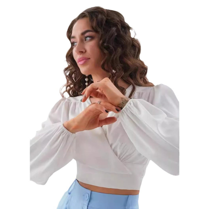 Damen Viskose Wrap-Bluse mit Puffärmel und tiefem V-Ausschnitt Drune