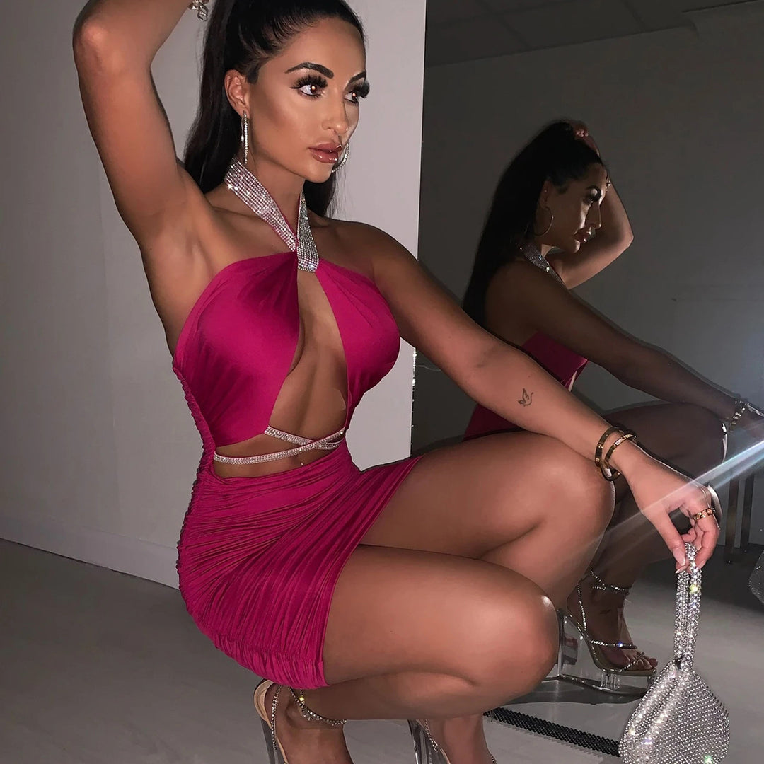 Damen figurbetontes Cocktailkleid mit glitzerndem Halterdesign Drune