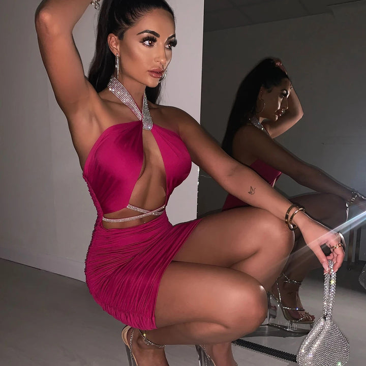 Damen figurbetontes Cocktailkleid mit glitzerndem Halterdesign Drune