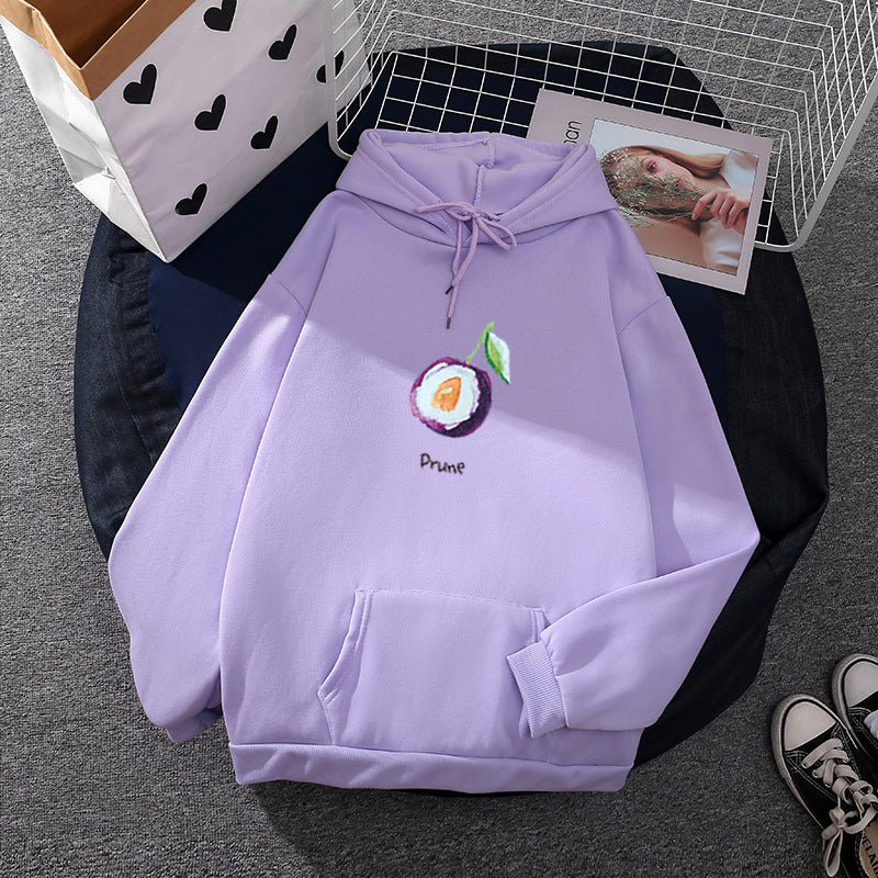 Damen nan oversized Kapuzenpullover mit Avocado-Print, weichem Fleece-Innenfutter und frontaler Eingriffstasche Drune