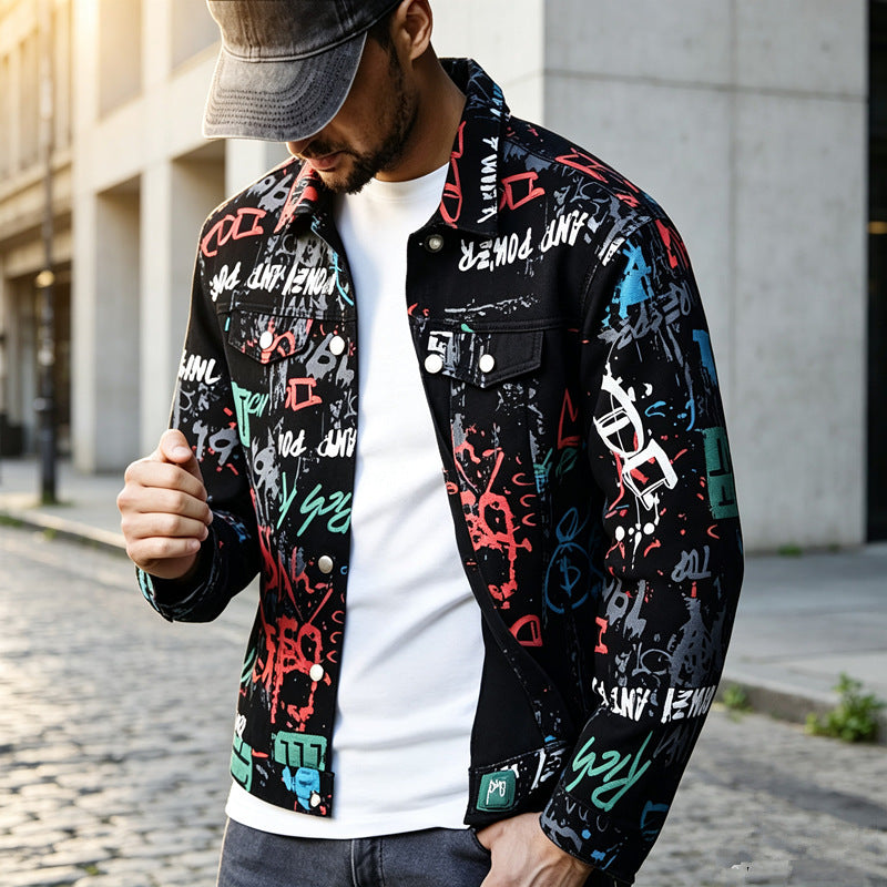 Herren Stilvolle Graffiti-Jeansjacke Drune