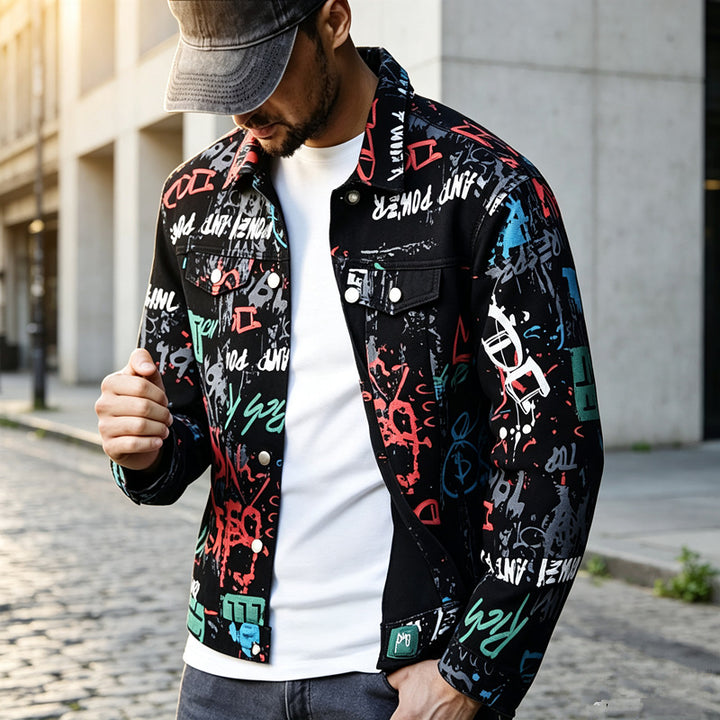 Herren Stilvolle Graffiti-Jeansjacke Drune