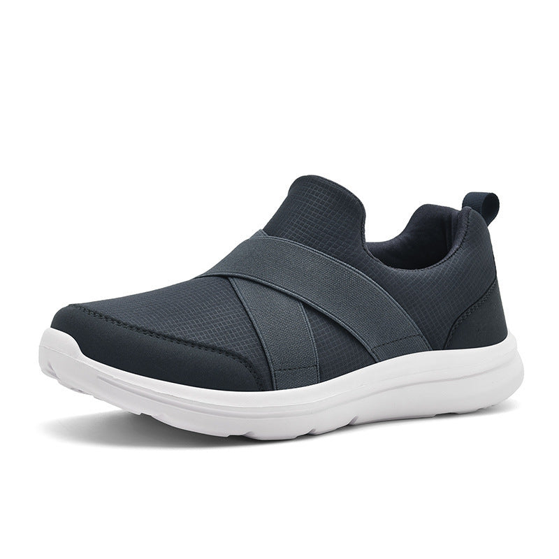 Damen nan elastischer Slip-On Komfort-Sneaker mit atmungsaktivem Strickoberteil, gekreuzten Stretchriemen und dämpfender EVA-Sohle Drune